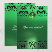 SMARAGD DAMAST EDELSTEEN MONOGRAM groen zwart Kaart (Voorkant / Achterkant)