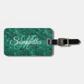 Smaragd Diamant Bezette Folie Fancy Monogram Bagagelabel (Voorkant horizontaal)