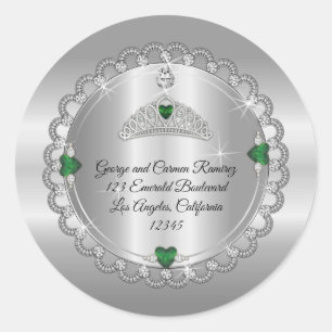 Smaragd   Diamanten Kroon Quinceañera Retouradres Ronde Sticker