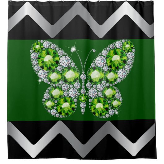 Smaragd Diamonds Strass Vlinder Douchegordijn (Voorkant)