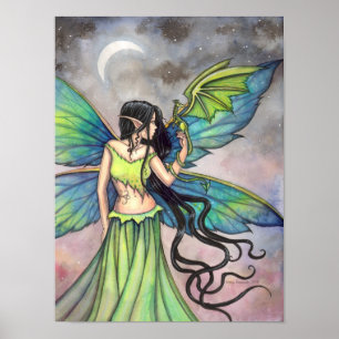 Smaragd Draak Fee Fantasie Kunst van Molly Harriso Poster