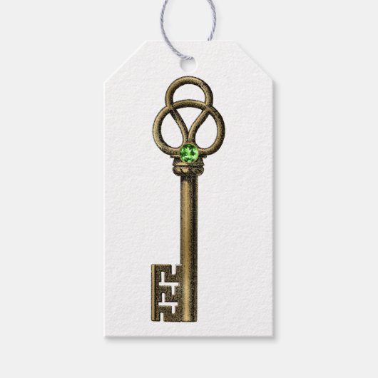 Smaragd Edelsteen Antieke Sleutel Cadeaulabel (Voorkant)