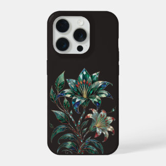 Smaragd Edelsteen Botanische Zwarte Luxe Bloemstuk iPhone 15 Pro Case