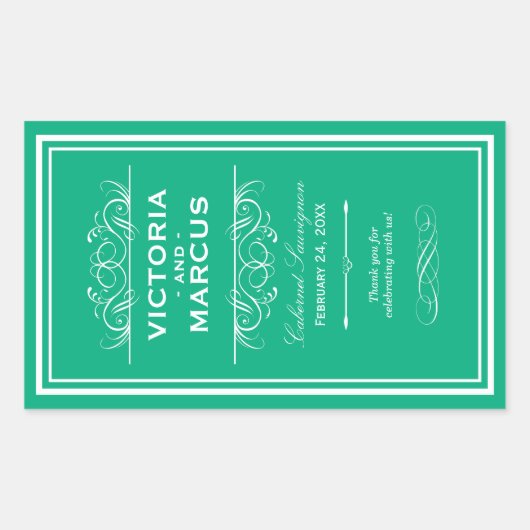 Smaragd Elegant Bruiloft Monogram Wijnfles Rechthoekige Sticker (Voorkant)