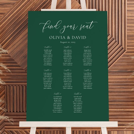 Smaragd Elegant Script 8 tafel zitplaatsen kaart Poster