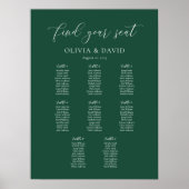Smaragd Elegant Script 8 tafel zitplaatsen kaart Poster (Voorkant)