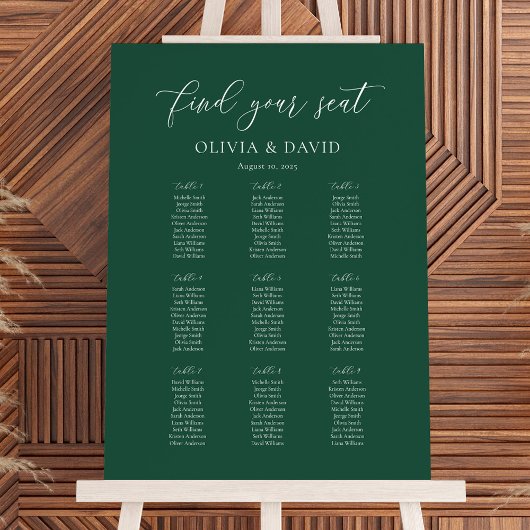 Smaragd Elegant Script 9 tafel zitplaatsen kaart Poster