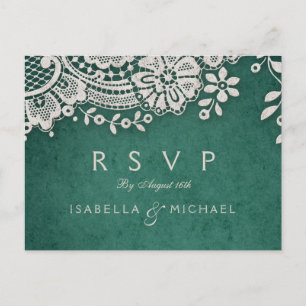 Smaragd elegante  kant rustieke bruiloft RSVP Uitnodiging Briefkaart