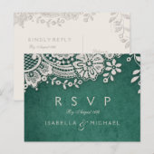 Smaragd elegante kant rustieke bruiloft RSVP Uitnodiging Briefkaart (Voorkant / Achterkant)