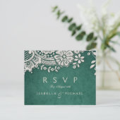 Smaragd elegante kant rustieke bruiloft RSVP Uitnodiging Briefkaart (Staand voorkant)