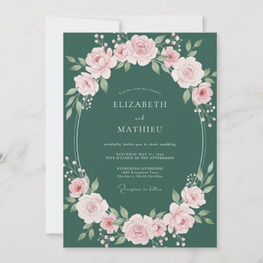 Smaragd Elegante Romantische Botanische Bruiloft Kaart (Voorkant)