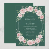Smaragd Elegante Romantische Botanische Bruiloft Kaart (Voorkant / Achterkant)