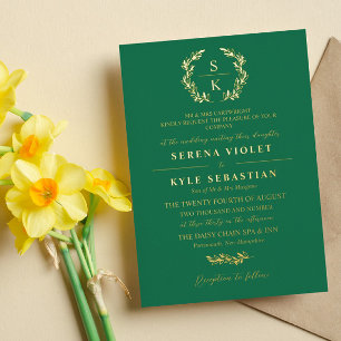 Smaragd Elegante Typografie Lauwerkrans Monogram Folie Uitnodiging