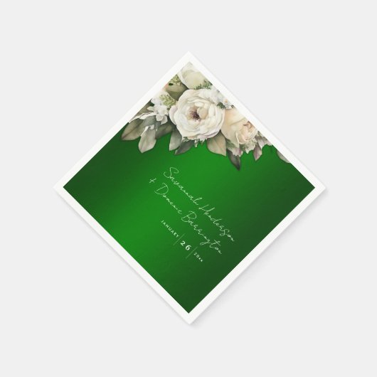 Smaragd Elegantie en Witte Rose Boeket Bruiloft Servet (Hoek)
