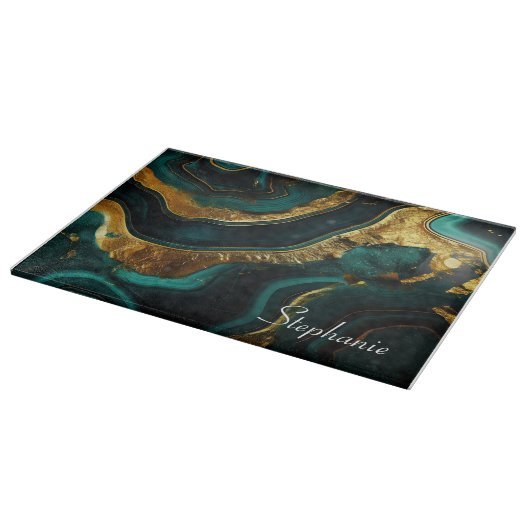 Smaragd Elegantie: Gepersonaliseerde Groene Marmer Snijplank (Hoek)