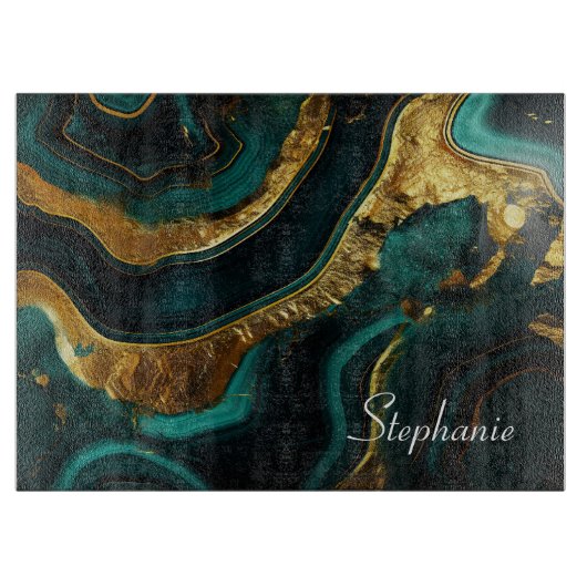 Smaragd Elegantie: Gepersonaliseerde Groene Marmer Snijplank (Voorkant)