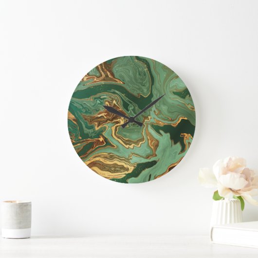 Smaragd Elegantie: Gouden Marmeren Luxe Grote Klok (Huis)