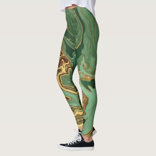 Smaragd Elegantie: Gouden Marmeren Luxe Leggings (Links)