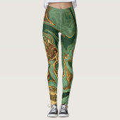 Smaragd Elegantie: Gouden Marmeren Luxe Leggings (Voorkant)