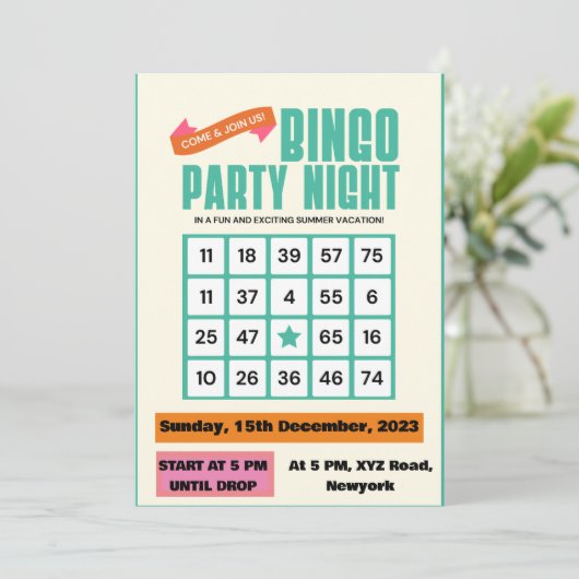 Smaragd Elegantie Groen Bold Bingo Nachtuitnodigin Kaart (Staand voorkant)