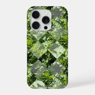 Smaragd Elegantie: Groene Bladeren in Diamantgesne iPhone 15 Pro Case