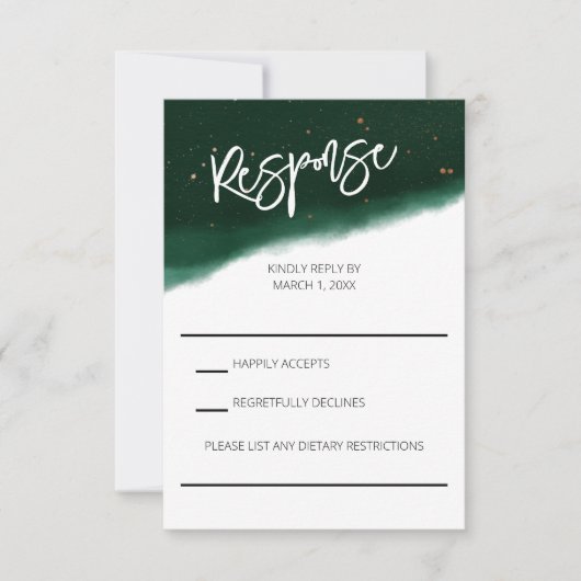 Smaragd en Bronzen Waterverf Bruiloft RSVP Kaartje (Voorkant)