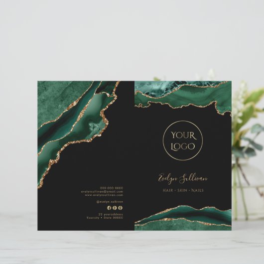 Smaragd en Gold Agaat Service Menu Brochure (Staand voorkant)