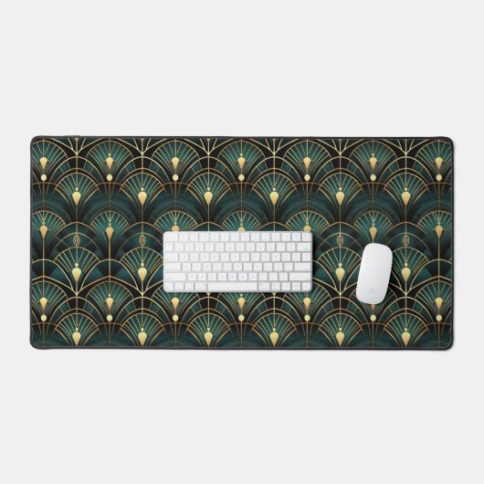 Smaragd en goud art deco patroon bureaumat (Keyboard & Muis)