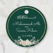 Smaragd en Goud Bloemen Islamitische Moslim Bruilo Bedankjes Labels (Voorkant)