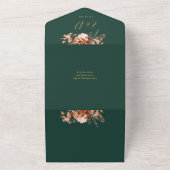 Smaragd en goud bloemen QR code herfst bruiloft All In One Uitnodiging (Buitenkant)