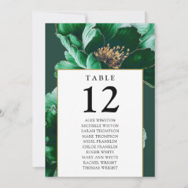Smaragd en goud Bloemen Tafel Nummer Zitting Grafi Kaart