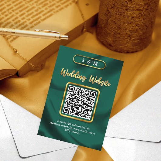 Smaragd en goud bruiloft website QR Code Custom Informatiekaartje