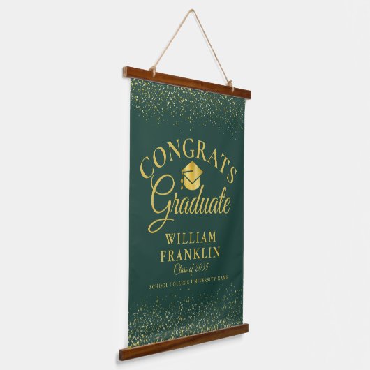 Smaragd en Goud Gefeliciteerd Afstuderen Afstudere Hangend Wandkleed (Gebogen)