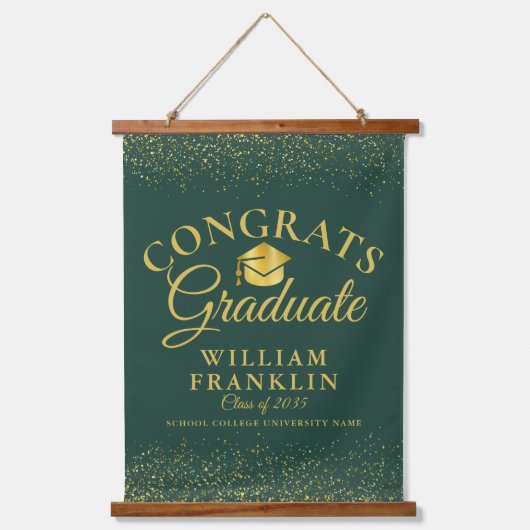 Smaragd en goud Gefeliciteerd Geslaagd Afstuderen Hangend Wandkleed (Voorkant)
