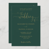 Smaragd en goud hart script QR code bruiloft Kaart (Voorkant / Achterkant)