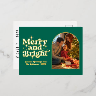 Smaragd en Goud Kerstmis Retro Kerstkaart Folie Feestdagen Briefkaart