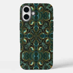 Smaragd en goud symmetrische abstracte mandala iPhone 16 plus hoesje