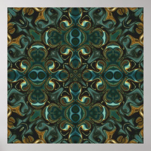 Smaragd en goud symmetrische abstracte mandala poster