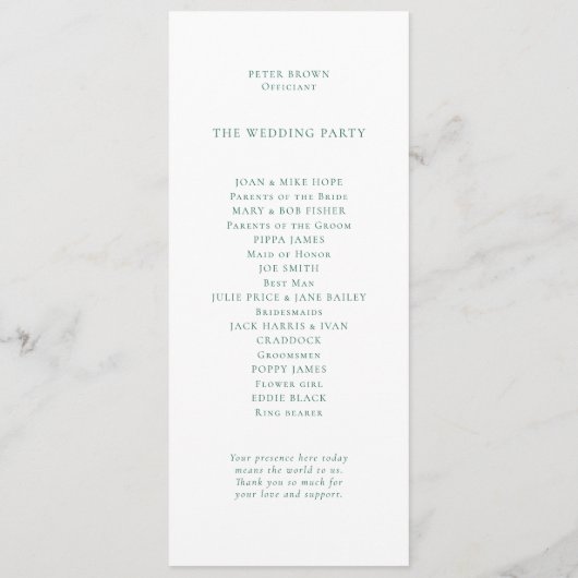 Smaragd en gouden bloemen bruiloft programma (Achterkant)