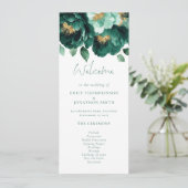 Smaragd en gouden bloemen bruiloft programma (Staand voorkant)