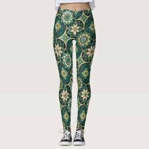 Smaragd en Gouden Bloemrijke Mandala - Siermotief Leggings