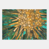 Smaragd en gouden cellen mozaïek abstract inpakpapier vel (Voorkant 2)