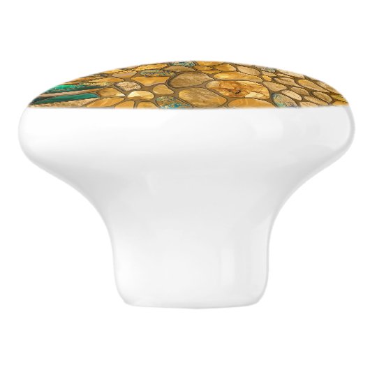 Smaragd en gouden cellen mozaïek abstract keramische knop (Zijkant)