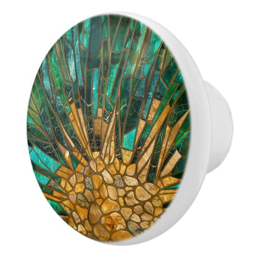 Smaragd en gouden cellen mozaïek abstract keramische knop (Rechts)