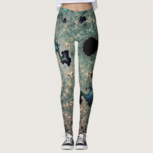 Smaragd en Gouden Mandelbrot Leggings (Voorkant)