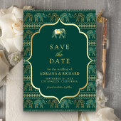 Smaragd en gouden olifant Indiase bruiloft foto Save The Date