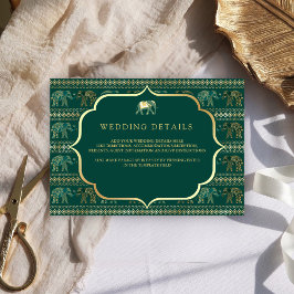 Smaragd en Gouden Olifant Indische Trouwdetails Informatiekaartje