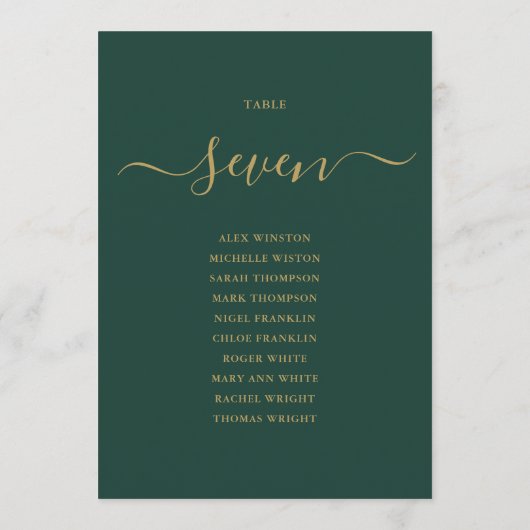 Smaragd en Gouden Script Tafelnummer Zitkaart (Achterkant)