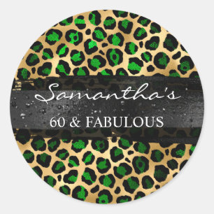 Smaragd en goudfolie Leopard 60 & Fabulous Ronde Sticker