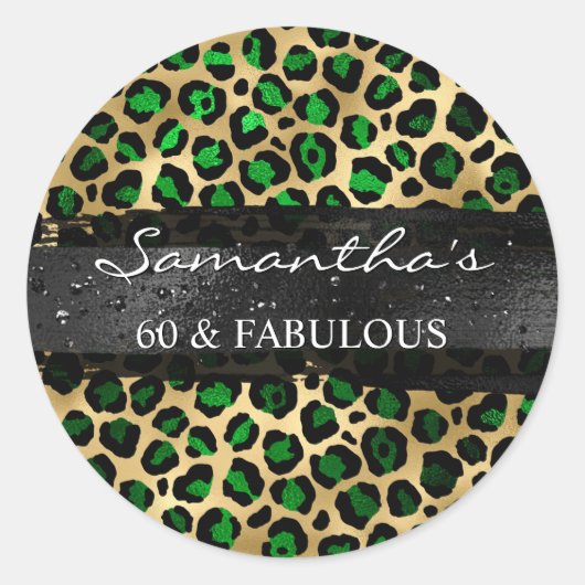 Smaragd en goudfolie Leopard 60 & Fabulous Ronde Sticker (Voorkant)